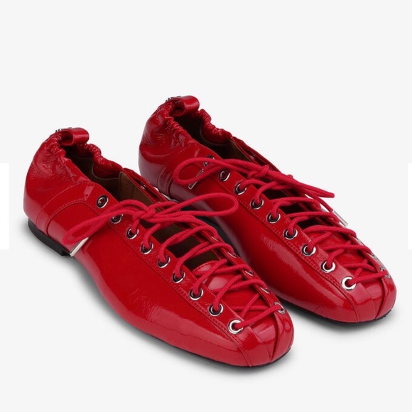 Ganni Shoes - Ganni Red Lace-Up Ballerina flats